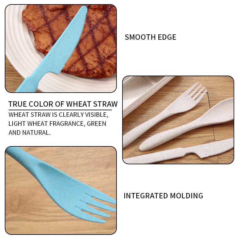 Dinnerware Sets 3pcs/set Portable Travel Cutlery Box Wheat Straw Knife Fork Spoon With Case Student Utensils For Kids Free shipping