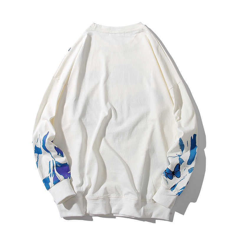 Butterfly Fire Flame Print sweatshrit men Streetwear Hip Hop Casual long Sleeve pullover Men Harajuku Hipster Fashion Tops 210924