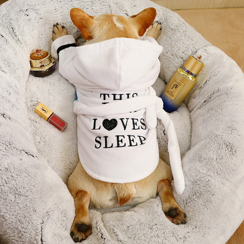 free shipping Pet Bathrobe with Hood Thickened Soft Cotton Apparel Dog Pamas Quick Drying and Super Absorbent Night Gown Bath Robe for Small Medium Do