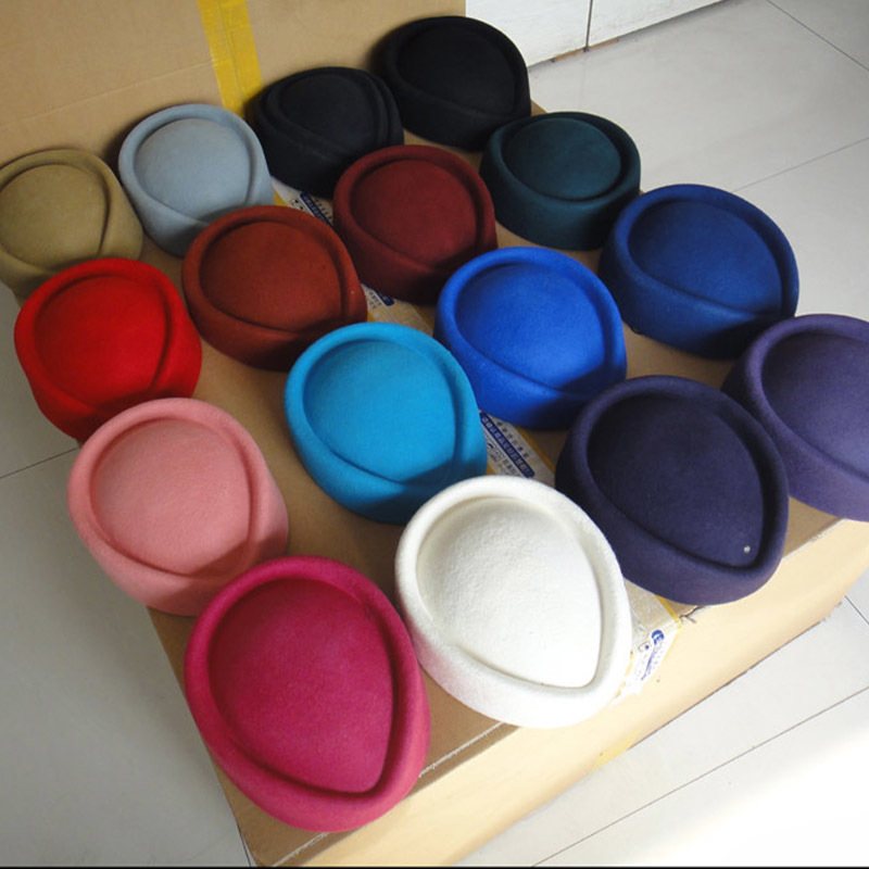 Top Quality Women Wool Felt Beret Hat Teardrop Fancy Stewardess Air Hostesses Pillbox Hat Millinery Fascinator Base Cap 210311