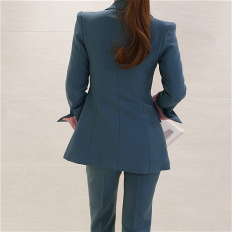 Runway Women's Blazer Suit 2 Pieces Set Autumn Elegant Fashion Doublebreasted OL Bussines Office Lady Blazer Pants Suits