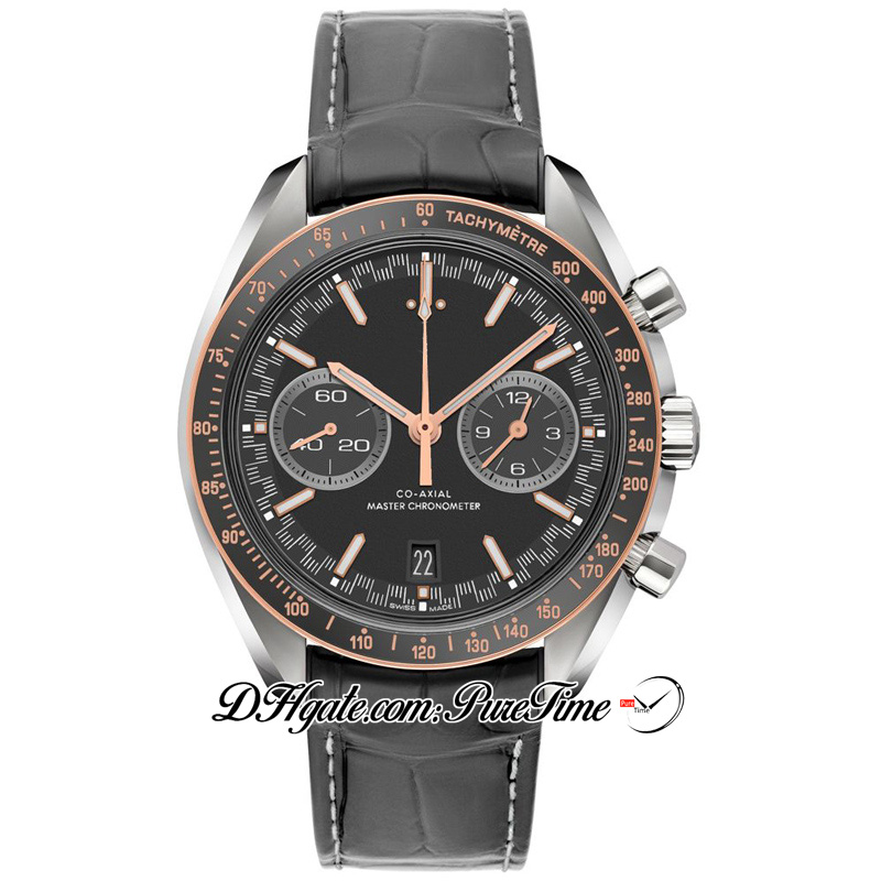 42mm Racing Miyota Automatic Mens Watch 329.23.44.51.06.001 Day Date Rose Gold Bezel Gray Dial Stick Markers Black Leather Strap 10 Styles Puretime I112a1, I12-a1 (3)