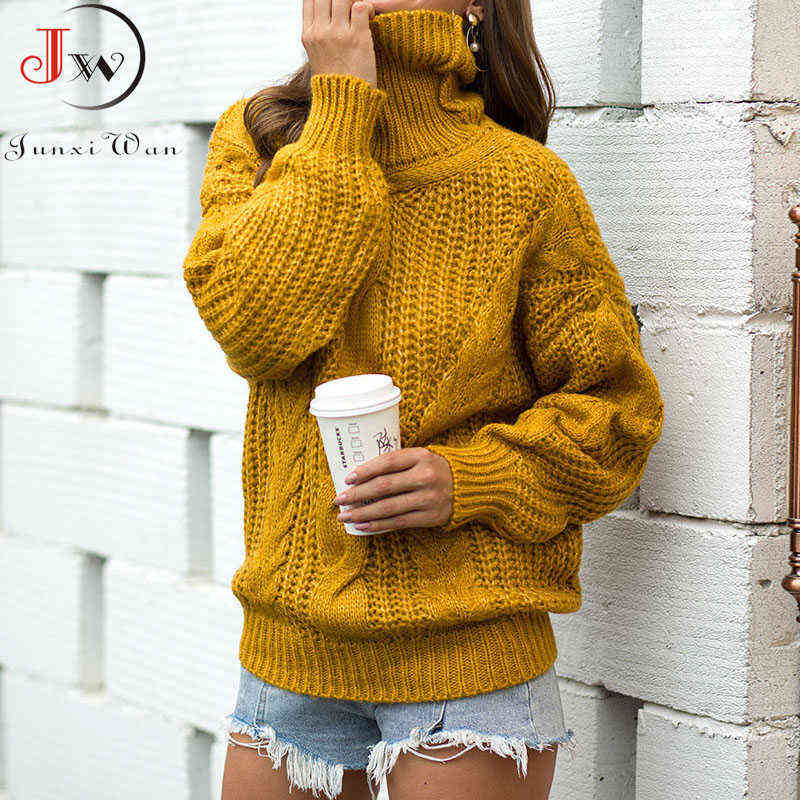 Autumn Winter Women Turtleneck Sweater Loose Oversized Elegant Warm Knitted Pullovers Fashion Solid Tops Knitwear Jumper 211109