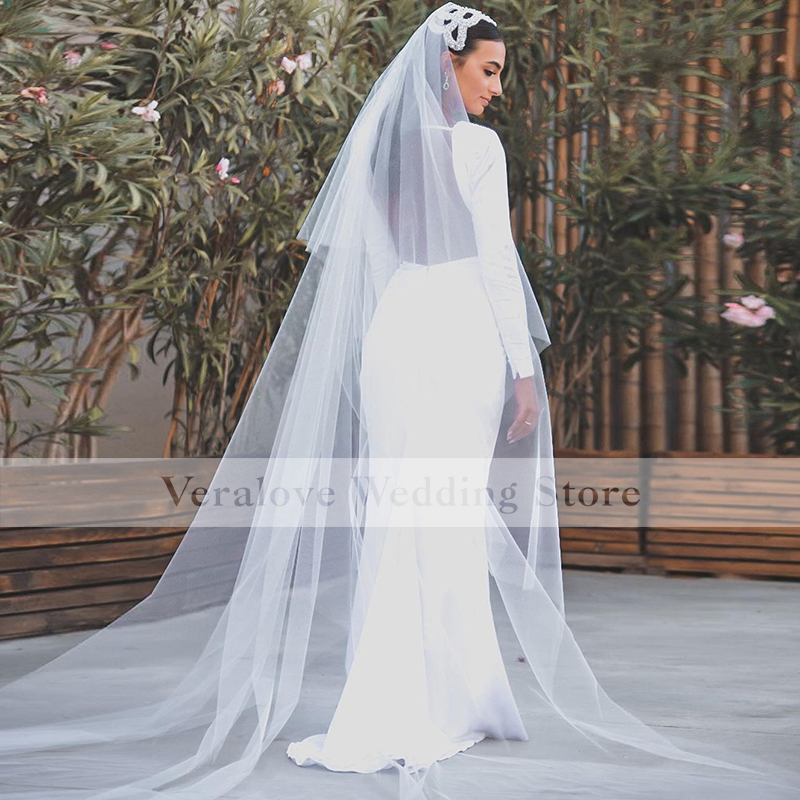 Saudi Arabic Wedding Dress Mermaid 2022 Long Sleeves Split Satin White Ivory Birdal Party Gowns Custom robes de soiree
