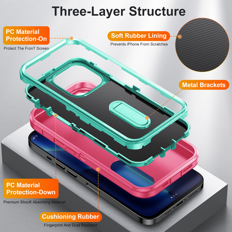 Kickstand Heavy Duty Shockproof Case Full Body 3 in 1 Silicone Hard PC Cover For iPhone 17 16e 16 15 14 13 12 11 Pro Max XR X 8 7 Plus Samsung S22 S23