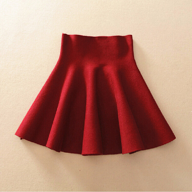 Spring Autumn High Waist Knitted Skirts Women Pleated mini Skirt Casual Elastic Flared Skirt Female midi Short Skirt Woman 210309