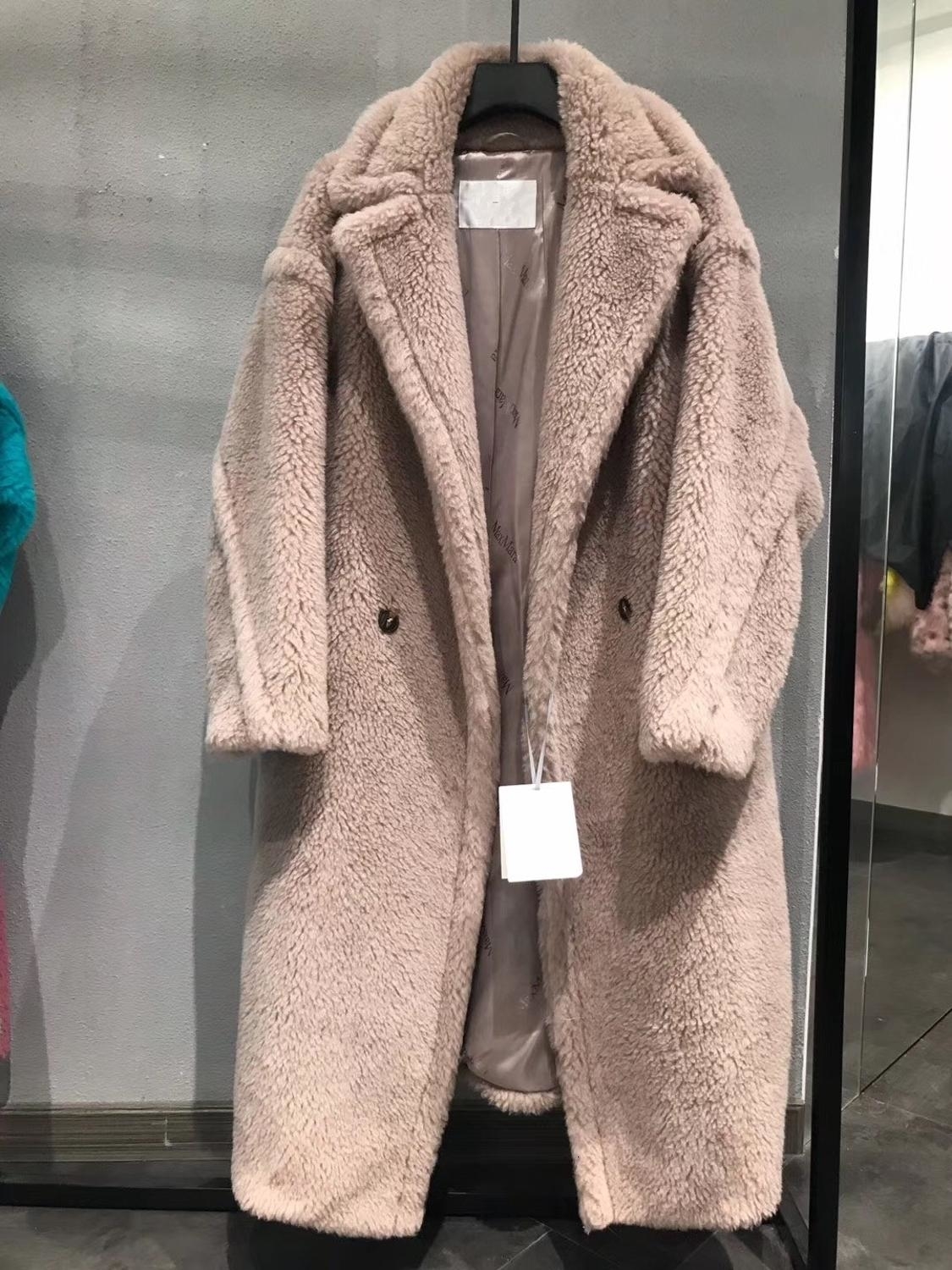 100% Alpaca Real Fur Coat Women Winter Suit Collar Long Nature Teddy Bear Fur Coats Overcoat Female Genuine Furs Jacket CJ191213