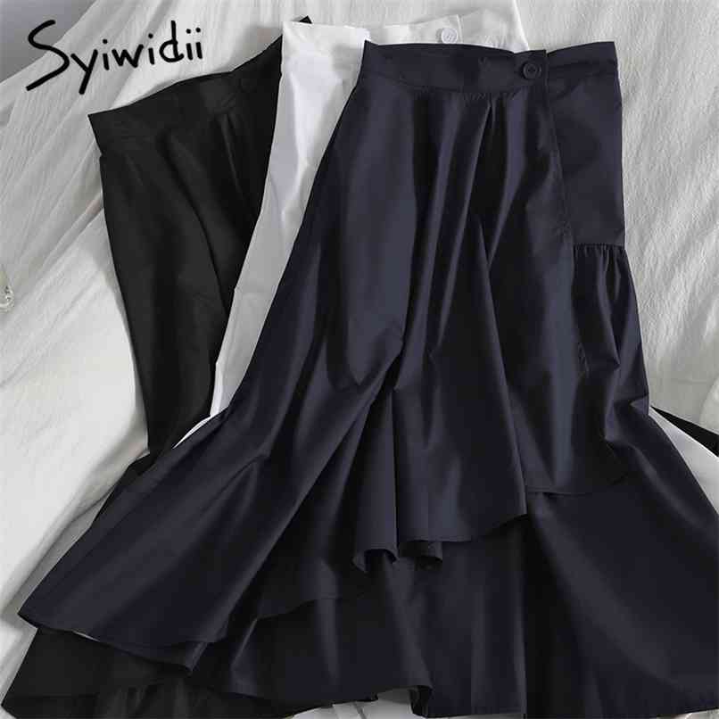 Irregular Back Elastic High Waist Midi Skirts Women Button Up A-Line White Black Summer Clothing Korean Fashion 210607
Irregular Back Elastic High Waist Midi Skirts Women Button Up A-Line White Black Summer Clothing Korean Fashion 210607