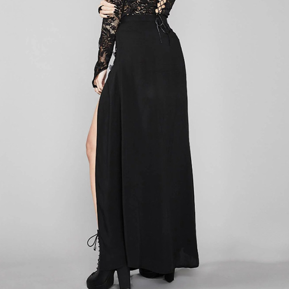Rosetic Sexy Punk Women Maxi Skirt High Waist Split Buckle Gothic Black Vintage Party Red Elegant Long Skirts Fall 210306