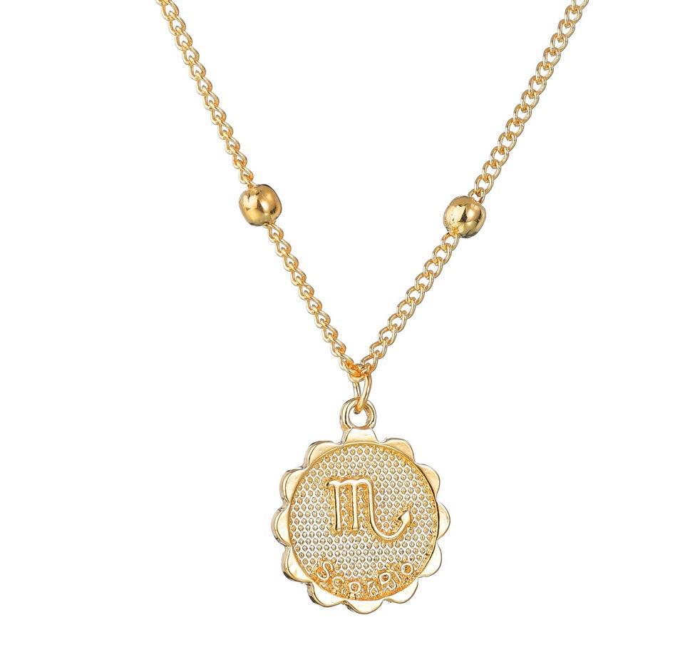 2021 Hot Selling 12 Constellation Necklace Classic 18k Gold Zodiac Sign Round Pendant Bead Chain Necklace Jewelry