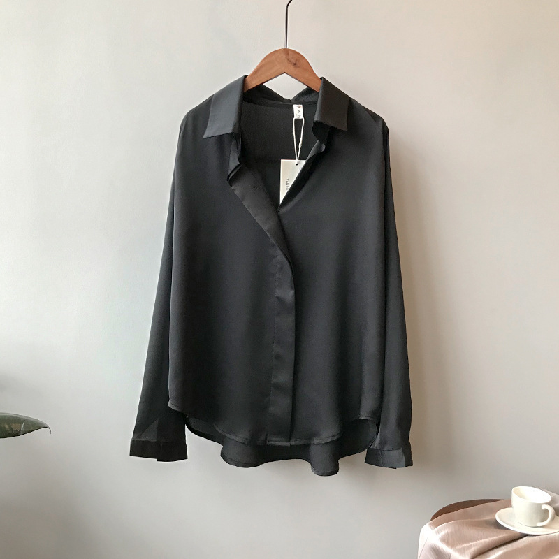 Spring Autumn Solid Blouse Women New Casual Silk Satin Women Blouses Vintage V Neck Office Lady Long Sleeve Shirt Tops 5273 210225