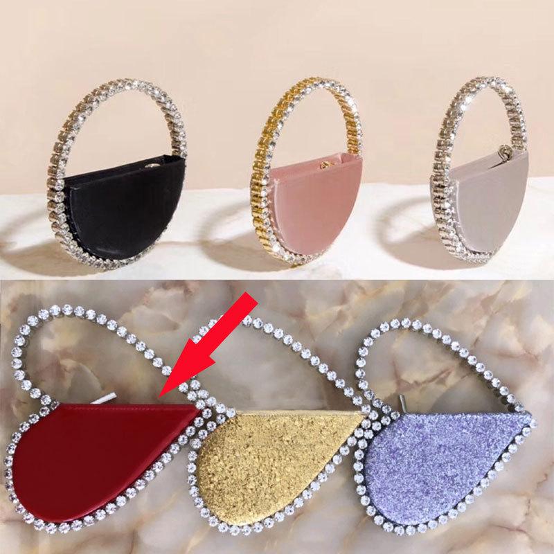 Cross Body Women INS Diamond Circular Evening Bag Round Handle Rhinestone Dinner Clutch Purse Ladies Half Moon Handbag