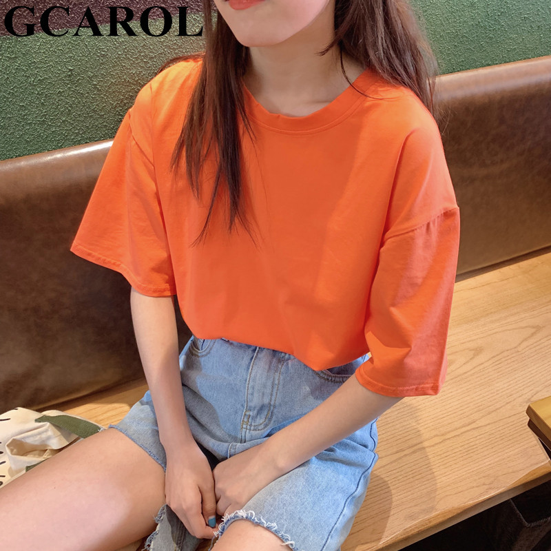 GCAROL Full Sleeve T-shirt Women Candy Oversize Boyfriend Style Tops Perfect Basic Tees Render Unlined Upper Garment 4 Season 210302