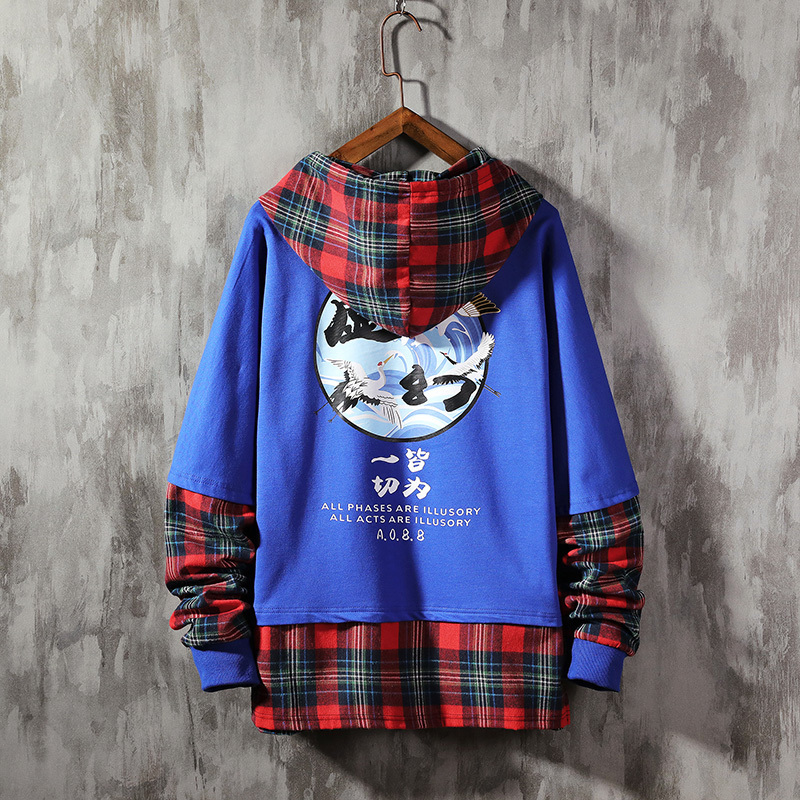 SingleRoad Oversized Mens Hoodies Men Anime Plaid Patchwork Sweatshirt Japanese Streetwear Harajuku Hoodie Men Sweatshirts 201127