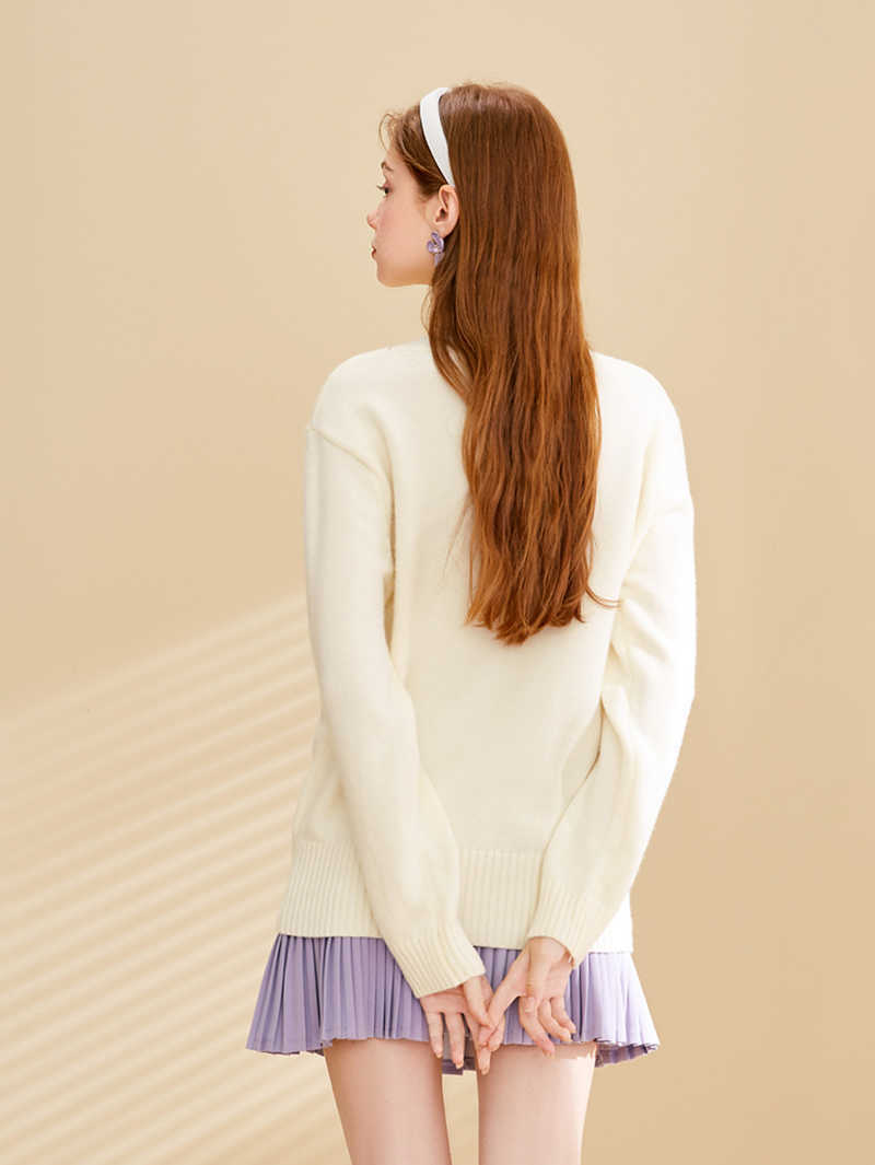 Girly Embroidery Purple Floral Pullover Sweater O-Neck Long Sleeve Fall Winter Loose Pullover C-103 210918