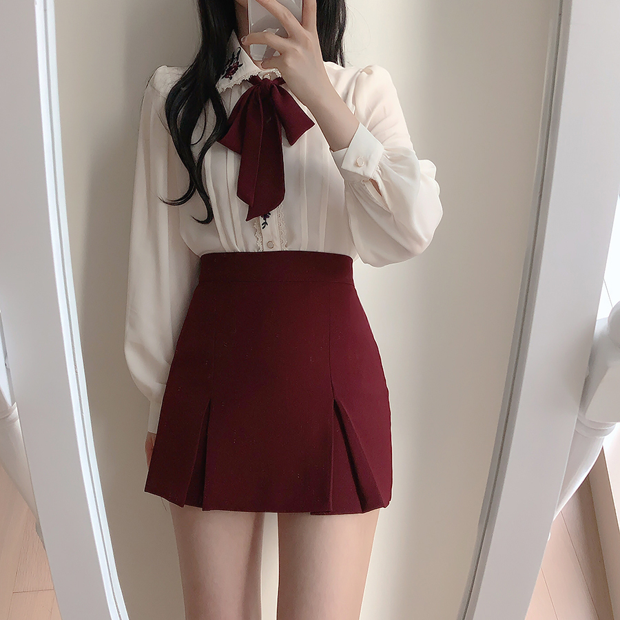Korean Chic Spring Autumn Women Gorgeous Blouse Turn-Down Collar Floral Embroidery Chiffon Blusas Vintage Elegant Bow Lady Shirt 210225