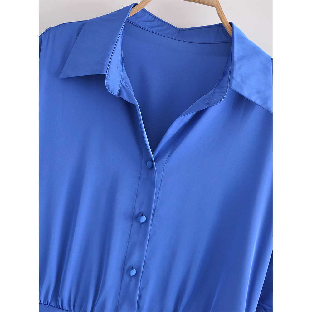 Summer Dress Women Short Sleeves elegant Casual Fashion Chic Lady Satin Shirt Dress Za Woman Prom Dresses Robe Femme 210709