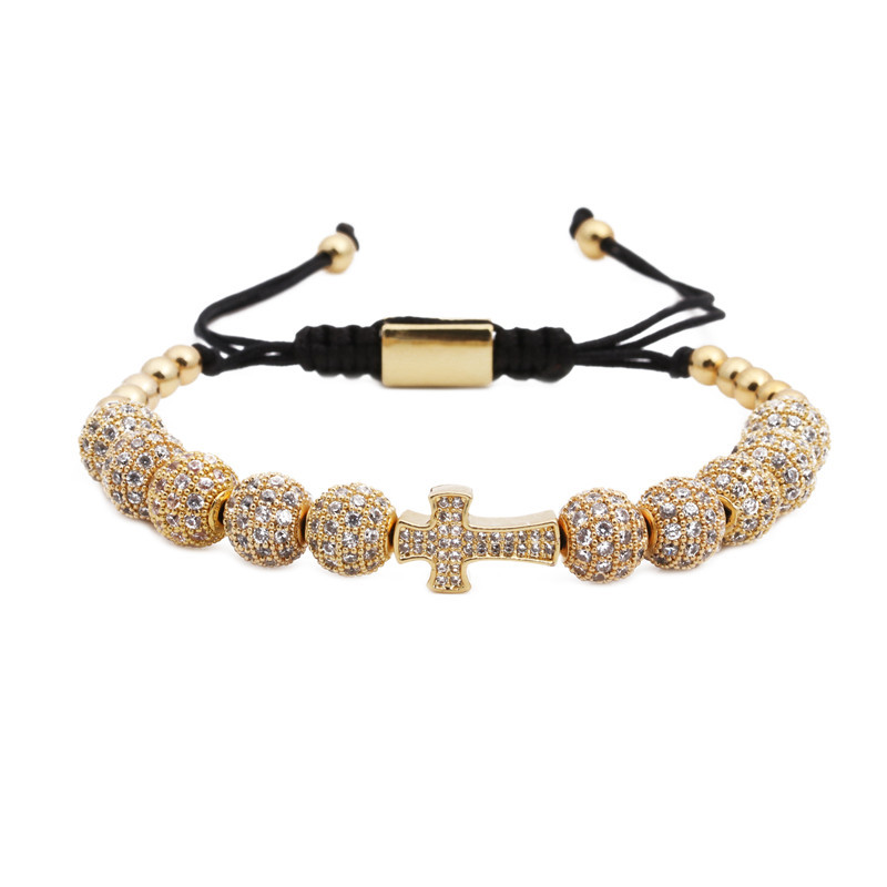 Hand Braiding Jewelry 18K Gold Plated Copper Bead 8mm CZ Balls Cross Macrame Bracelet
Hand Braiding Jewelry 18K Gold Plated Copper Bead 8mm CZ Balls Cross Macrame Bracelet
