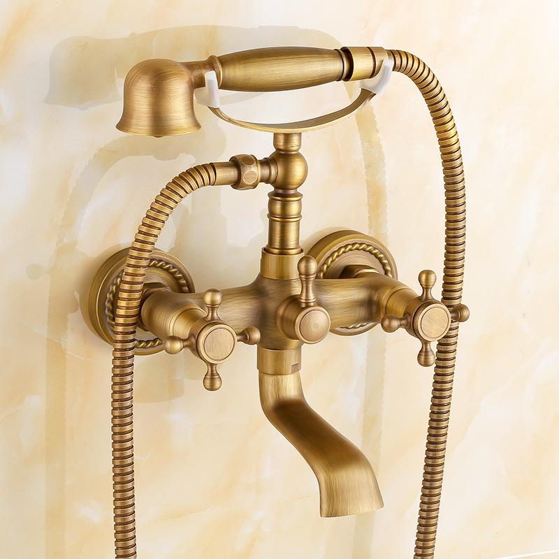 Antique Brass Golden Bathtub Shower Faucets Set Dual Handle Bath Shower Mixer Tap with Hand Wall Mount Tub Sink Faucet 
Antique Brass Golden Bathtub Shower Faucets Set Dual Handle Bath Shower Mixer Tap with Hand Wall Mount Tub Sink Faucet