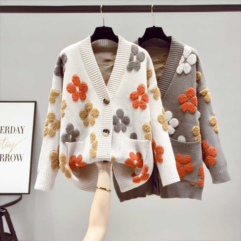 spring and autumn fashion women's knitted long-sleeved v-neck sweater cardigan jacket women loose western style 211011Z