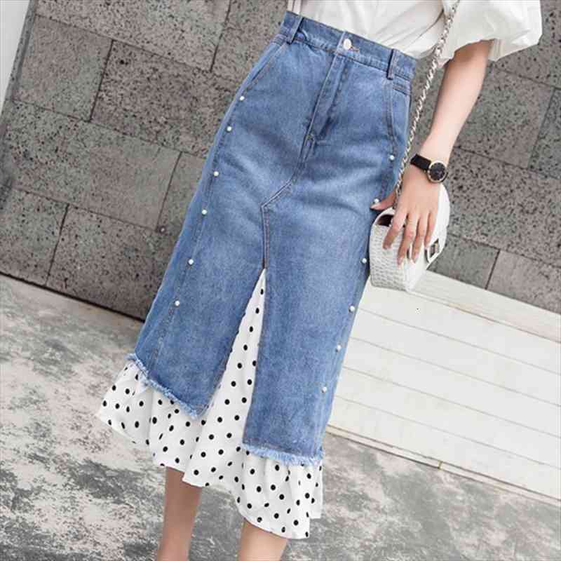White Lace Denim Stitching Women Skirts Mid Calf Summer Mesh A Line Split Wave Point Ruffled High Waist Fishtail, Black
White Lace Denim Stitching Women Skirts Mid Calf Summer Mesh A Line Split Wave Point Ruffled High Waist Fishtail, Black