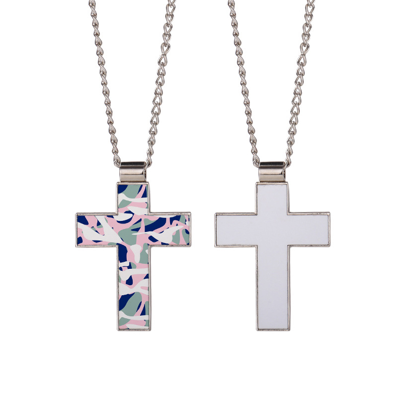 Sublimation Blank Cross Pendant Necklace Personalized Heat Transfer Metal Pendant Hip Hop Fashion Jewelry