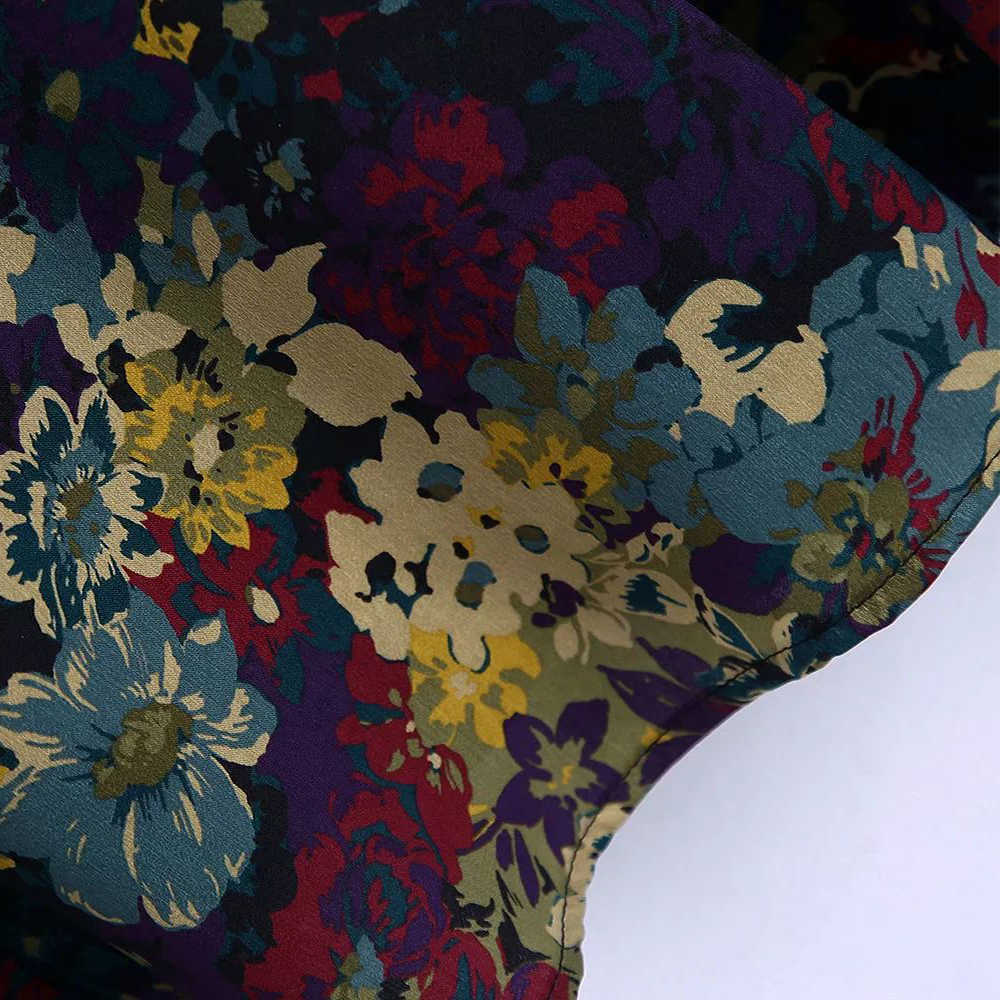 Women Floral Printed Short Dress V-neckline Vintage Retro Casual Elegant Chic Mini Woman Dresses 210709