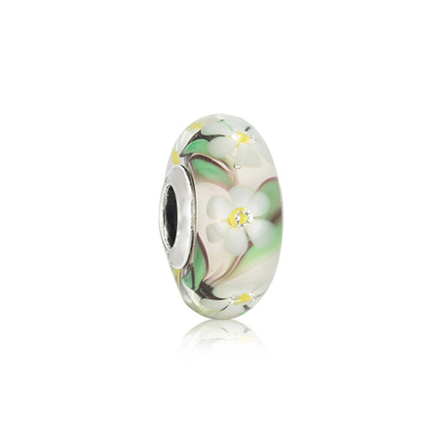 Fine jewelry Authentic 925 Sterling Silver Bead Fit Charm Bracelets Flower Bud Butterfly Magnolia Series Glass Safety Chain Pendant DIY beads
