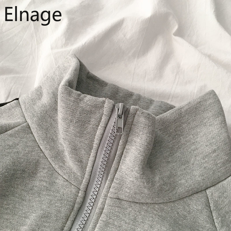 Korean Style Long Sleeve Zip Up Hoodies Spring Autumn Women Tops Loose Casual Sweatshirts Black Clothes Grey Moletom Thick 5B242 T200525