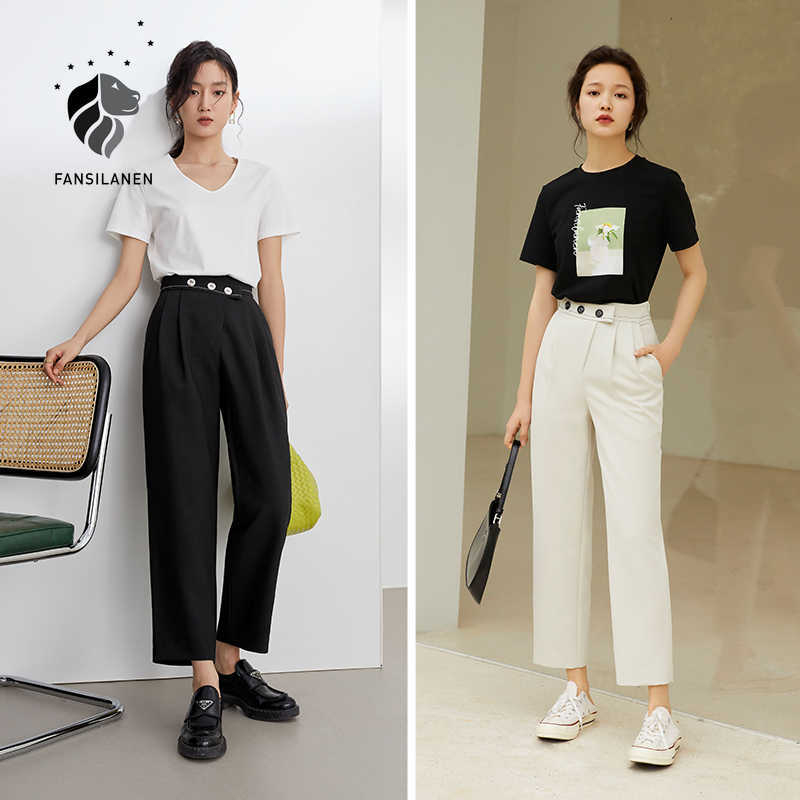 FANSILANEN Office Lady Drape High Waist Suit Pants Summer Nine Point Beige Black Casual Straight Loose 210607
FANSILANEN Office Lady Drape High Waist Suit Pants Summer Nine Point Beige Black Casual Straight Loose 210607