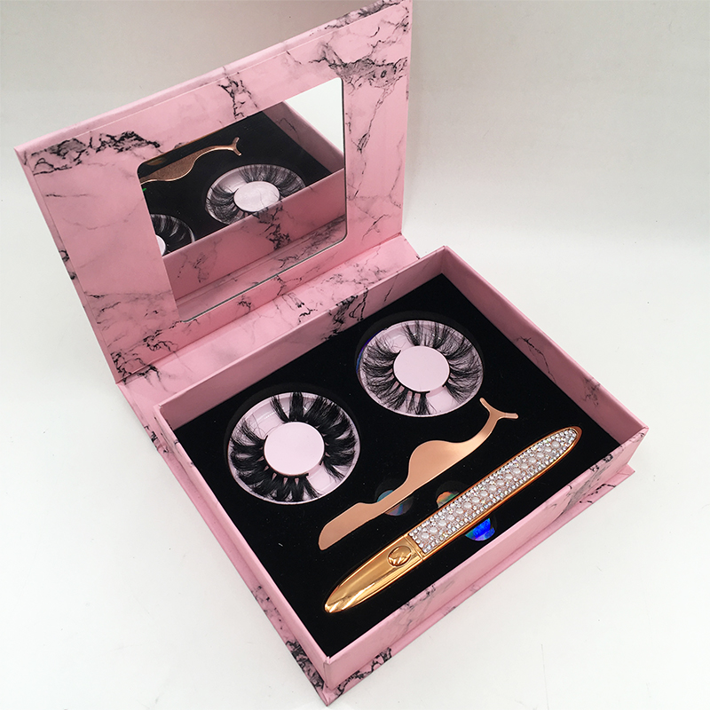 Custom Logo Eyelash Box with Eyeliner Lash Glue Pen Tweezers 25mm Mink Lashes False Eyelashes Box