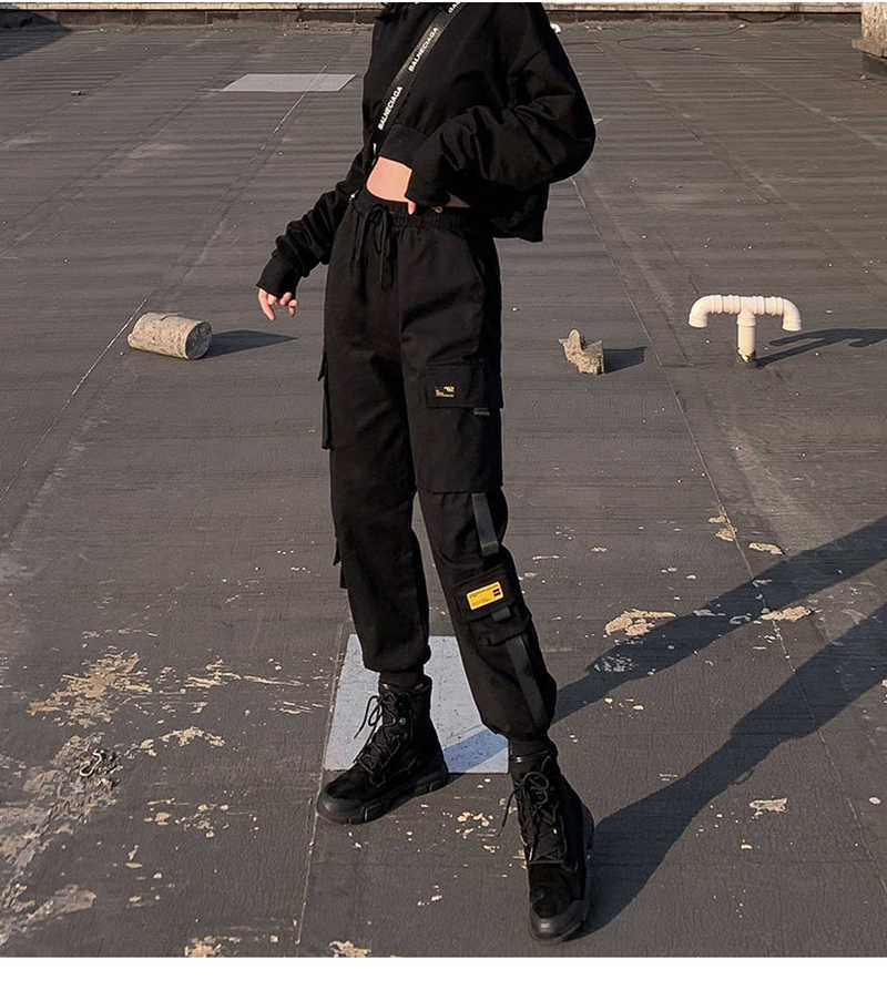 Spring Women's High Waist Cargo Pants Winter FUR Sports Loose Pants Harajuku BF Velvet Cargo Pants Elastics Trousers 211006