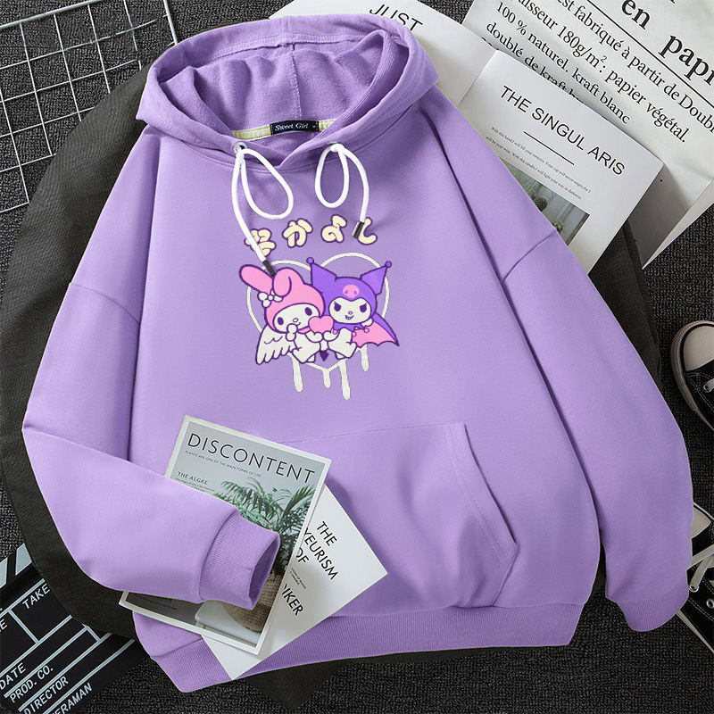 Harajuku cartoon cotton hoodie cute funny print long sleeve Kuromi hoodie top autumn street wear O-neck sweet girl hoodie 201212