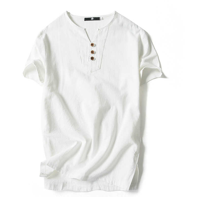 Men T Shirt Summer Men Cotton Tshirts Casual Short Sleeve Chinese Style Vintage V Neck Tees Plus Size Oversize Black White Tops 210715