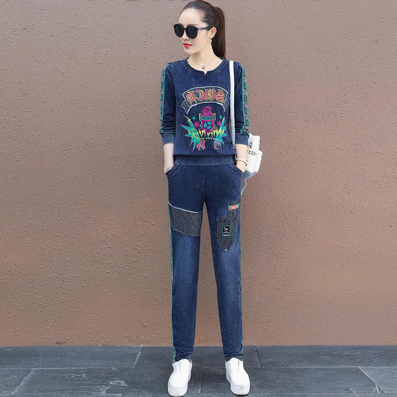 Women's Two Piece Pants Set Denim Jeans Tracksuit Woman Korean Clothing Harajuku Trendy Suit Lounge Wear Sweatshirt Plus Size 3XL 2 Pcs, Blue
Women's Two Piece Pants Set Denim Jeans Tracksuit Woman Korean Clothing Harajuku Trendy Suit Lounge Wear Sweatshirt Plus Size 3XL 2 Pcs, Blue