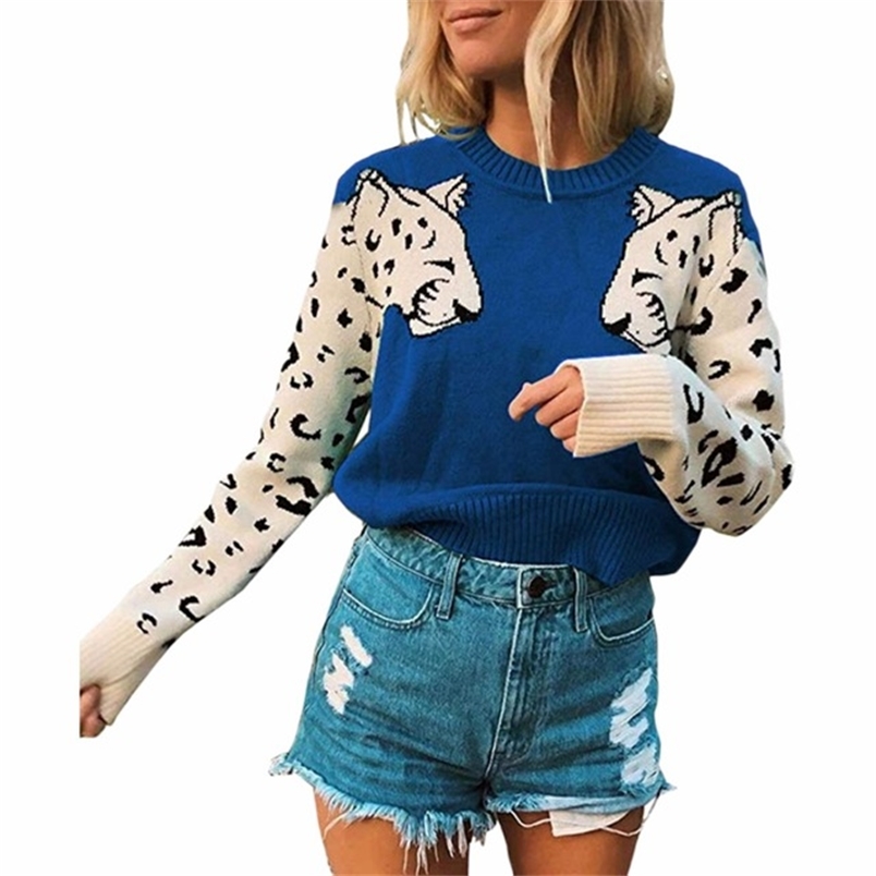 Autumn Winter Leopard Women Sweater Oversize Knitwear Womens Pullovers s Green Casual Female Knitted Jumper 210604
