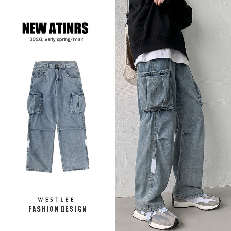 2021 New Korean Wide-leg Men's Fashion Retro Casual Multi-pocket Jeans Men Streetwear Loose Hip-hop Straight Denim Cargo Pants Mens 7ul0, Blue
2021 New Korean Wide-leg Men's Fashion Retro Casual Multi-pocket Jeans Men Streetwear Loose Hip-hop Straight Denim Cargo Pants Mens 7ul0, Blue