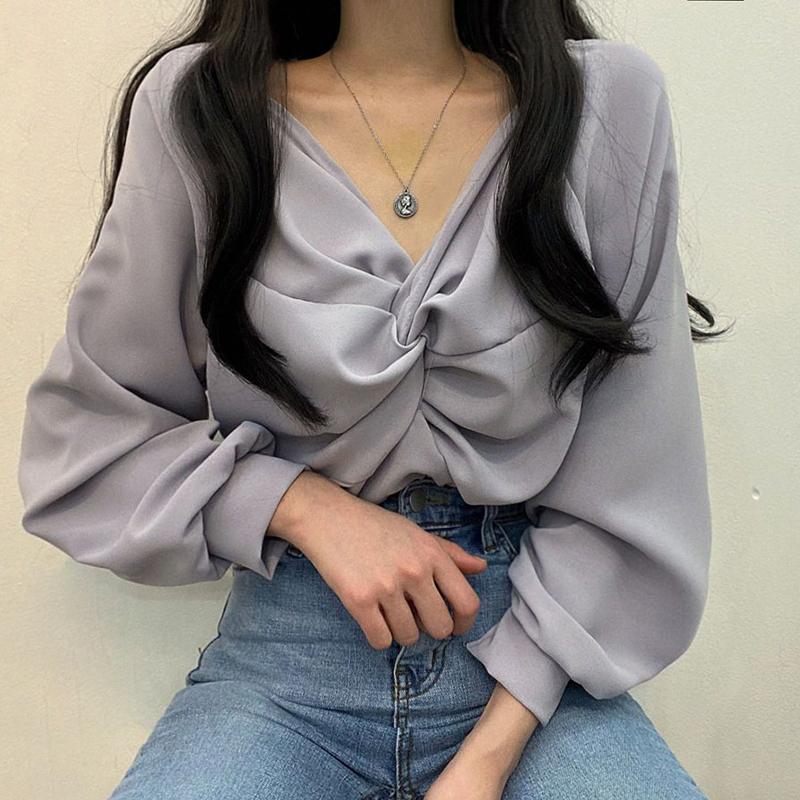 Women's Blouses & Shirts Blusas Mujer Korea Chic Temperament Slim Twisted V Neck Haze Blue Puff Sleeve Shirt Women Solid White Blouse Sweet
Women's Blouses & Shirts Blusas Mujer Korea Chic Temperament Slim Twisted V Neck Haze Blue Puff Sleeve Shirt Women Solid White Blouse Sweet