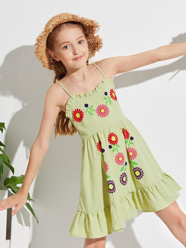 Girls Frill Trim Floral Print Cami Dress SHE