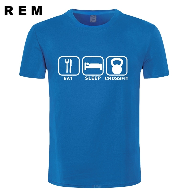Eat Sleep Crossfit T Shirt Men Summer Short Sleeve Cotton Man Funny Crossfit T-shirts Tees Top Free Shipping 210225