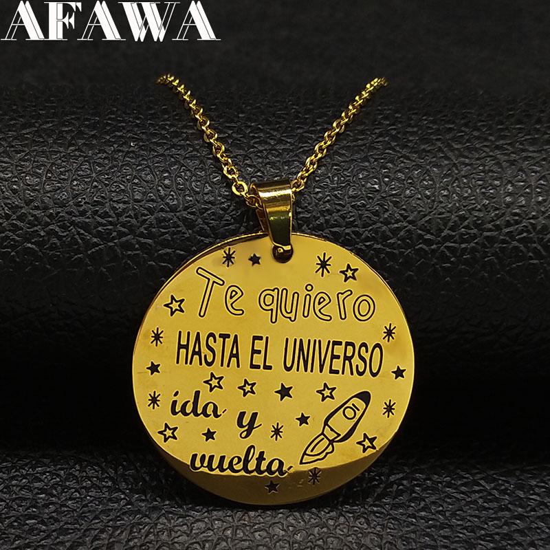 

Pendant Necklaces 2021 Fashion Te Quiero HASTA EL UNVERSO Ida U Vuelta Stainless Steel Necklace Women Jewelry Collares Mujer N18774S01