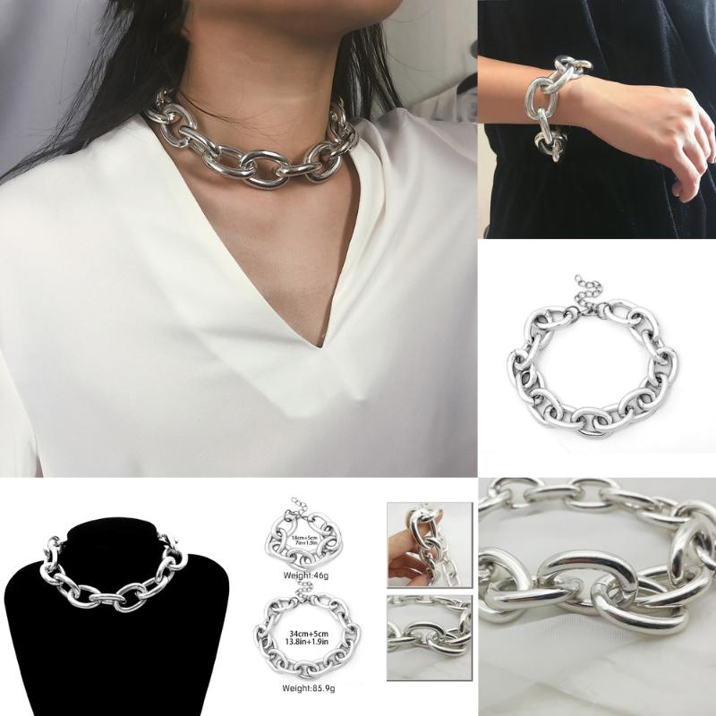 Earrings & Necklace Punk Big Chunky Chain Ne+ba Collar Statement 2021 Steampunk Hip Hop Aluminum Bracelet Anklet Women Jewelry Set, Silver
Earrings & Necklace Punk Big Chunky Chain Ne+ba Collar Statement 2021 Steampunk Hip Hop Aluminum Bracelet Anklet Women Jewelry Set, Silver