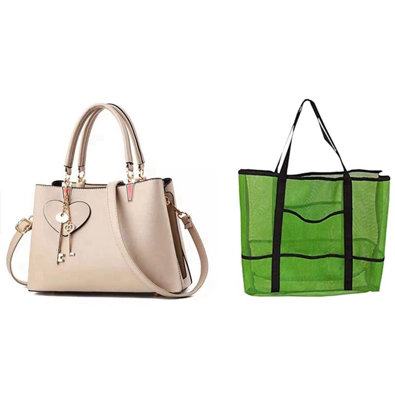 2 Pcs Bag: 1 Pcs Large Capacity Mesh Beach Bag Green & 1 Love Key Solid Color Top Handbag Khaki, Photo color
2 Pcs Bag: 1 Pcs Large Capacity Mesh Beach Bag Green & 1 Love Key Solid Color Top Handbag Khaki, Photo color