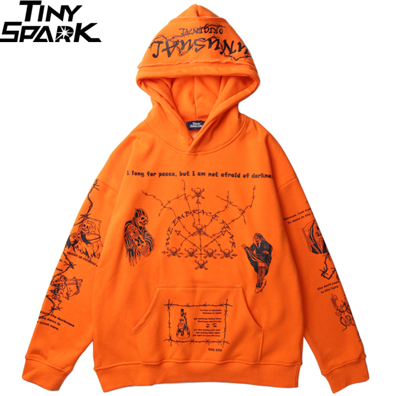 Hip Hop Hoodie Sweatshirt Men Streetwear Skull Graffiti Print Hoodie Pullover Cotton Autumn Grey Harajuku Punk Clothes New 201104