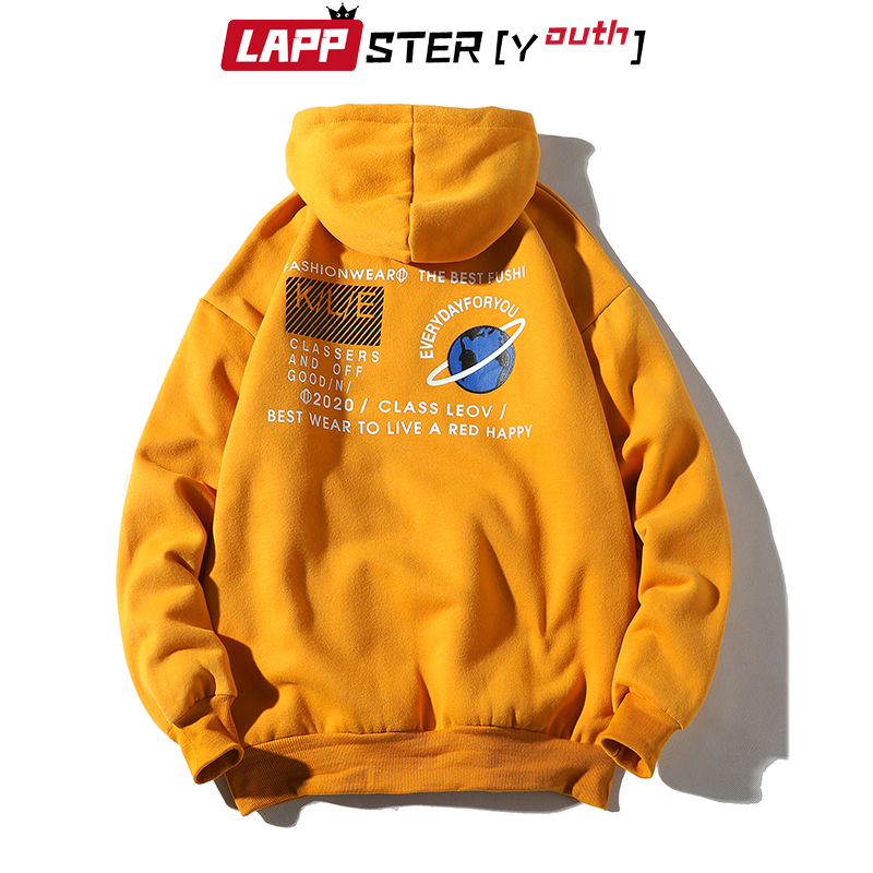 LAPPSTERYouth Men Patchwork Streetwear Hoodies Autumn Pullover Man Harajuku Sweatshirts Oversized Yellow Hoodies Plus Size 201020