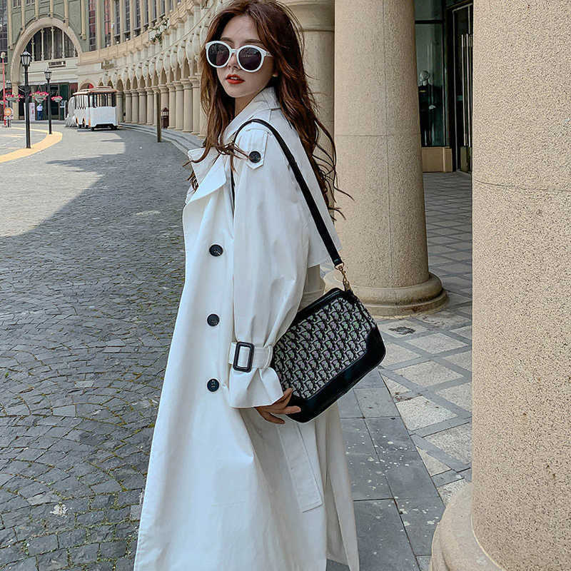 SLPBELY Women Trench Coat Windbreaker White Double Breasted Korean Style Lady Office With Belt Female Outerwear Spring 210820