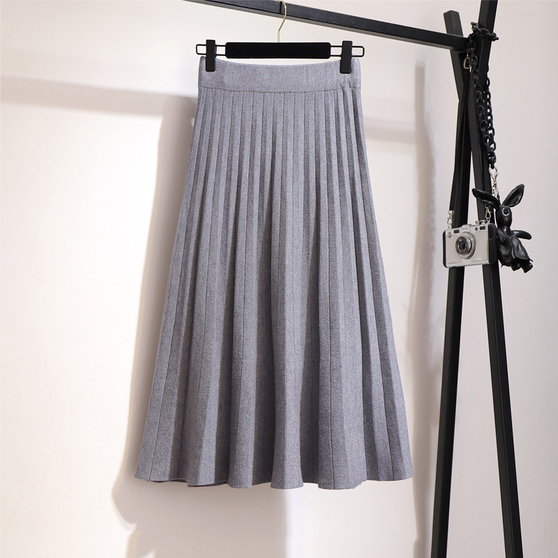 SURMIITRO Knitted Midi Pleated Skirt Women For Autumn Winter 2021 Korean Ladies High Waist White Black Pleated Skirt Female 210309