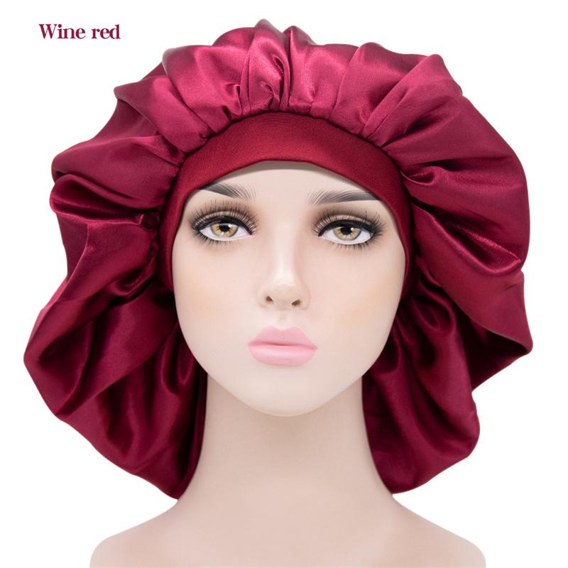 Large Bonnet Hat Hair Accessories Women Big Size Beauty Print Satin Silk Sleep Night Cap Head Cover Bonnets Hats