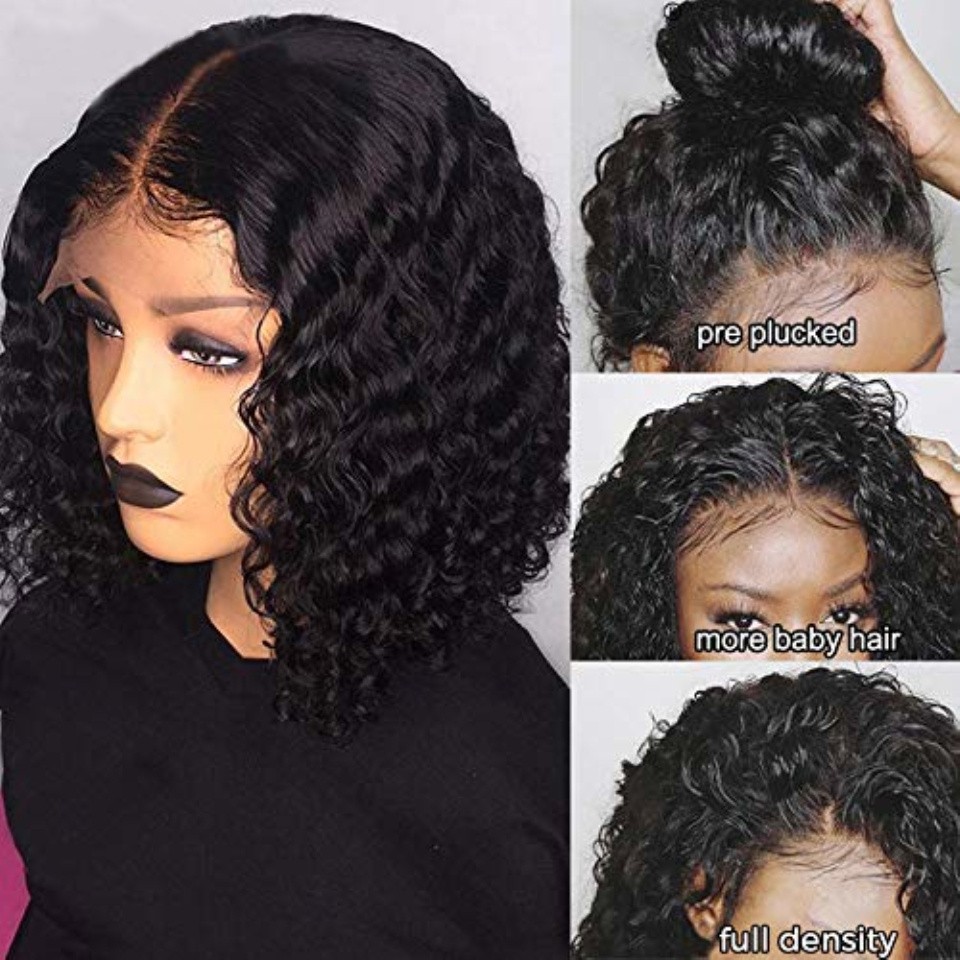 Free shipping 250 Density Brazilian Afro Curly Front Wig Water Wave Hd Transparent Short Lace Wigs For Women Synthetic Hair Heat Resistant