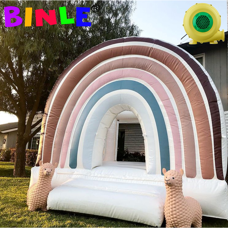Boho Style Inflatable Bouncy castle Jumper Pogo Rainbow Bounce House With Blower Mini Pastel jumping castle for party